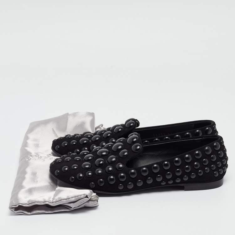 Pre Owned Giuseppe Zanotti Black Suede Studded Smoking Slippers Size 37