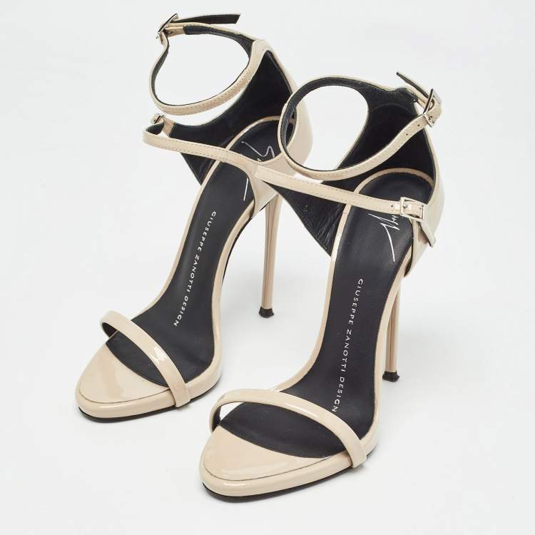 Pre Owned Giuseppe Zanotti Beige Patent Leather Coline Ankle Strap Sandals Size 35