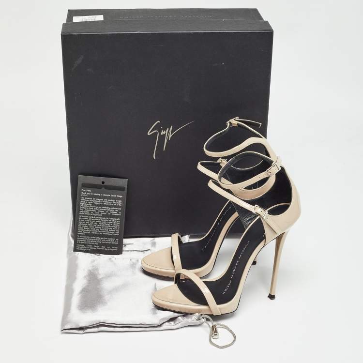 Pre Owned Giuseppe Zanotti Beige Patent Leather Coline Ankle Strap Sandals Size 35