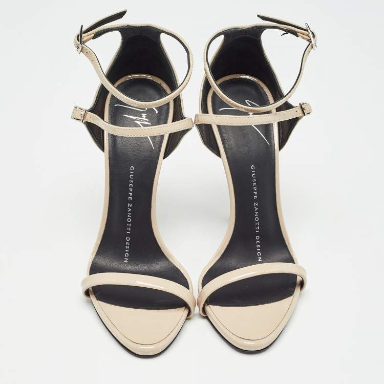 Pre Owned Giuseppe Zanotti Beige Patent Leather Coline Ankle Strap Sandals Size 35