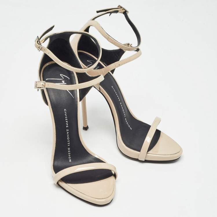 Pre Owned Giuseppe Zanotti Beige Patent Leather Coline Ankle Strap Sandals Size 35