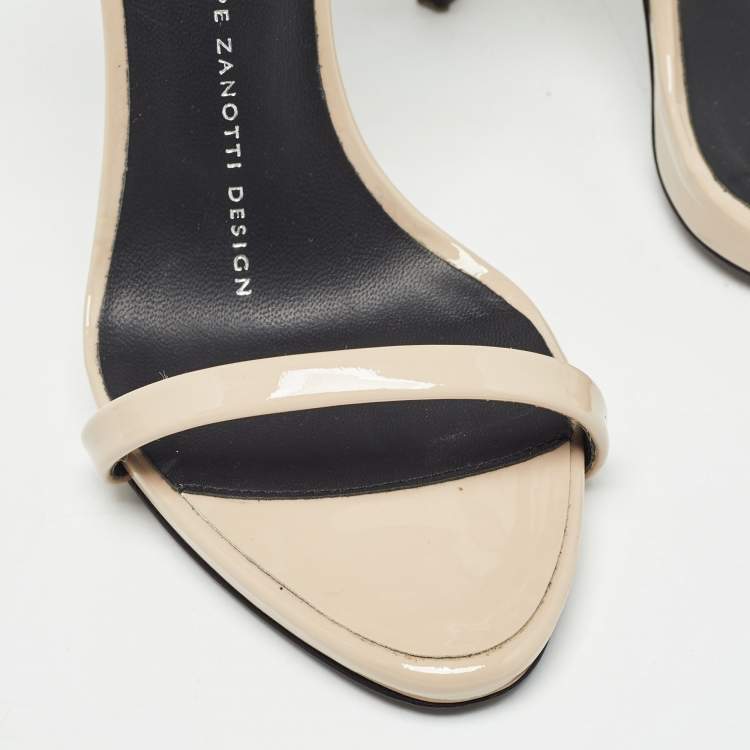 Pre Owned Giuseppe Zanotti Beige Patent Leather Coline Ankle Strap Sandals Size 35