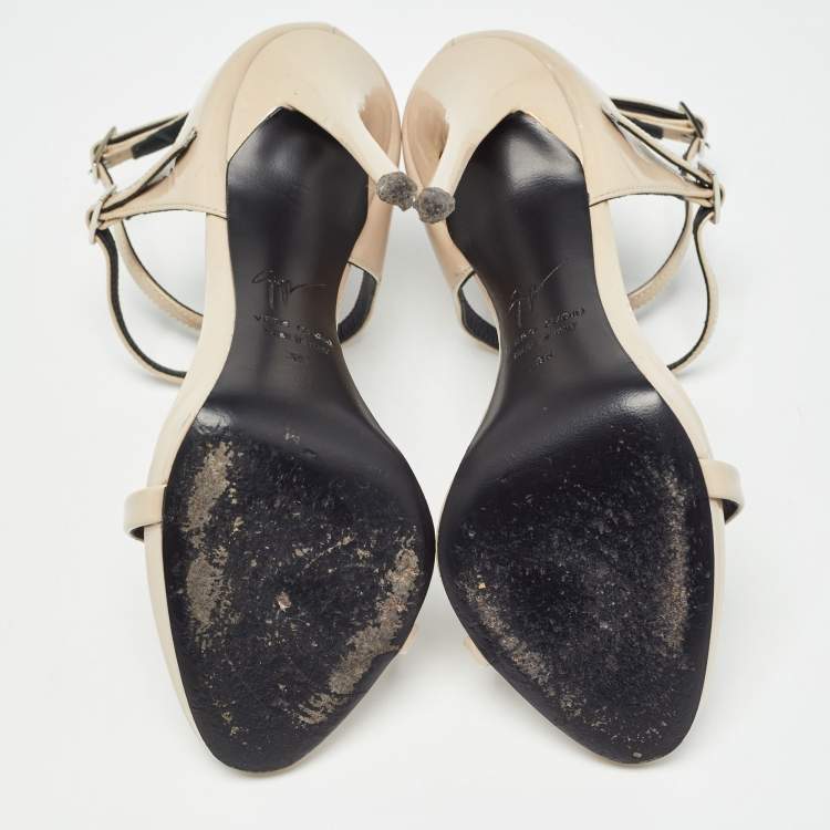 Pre Owned Giuseppe Zanotti Beige Patent Leather Coline Ankle Strap Sandals Size 35