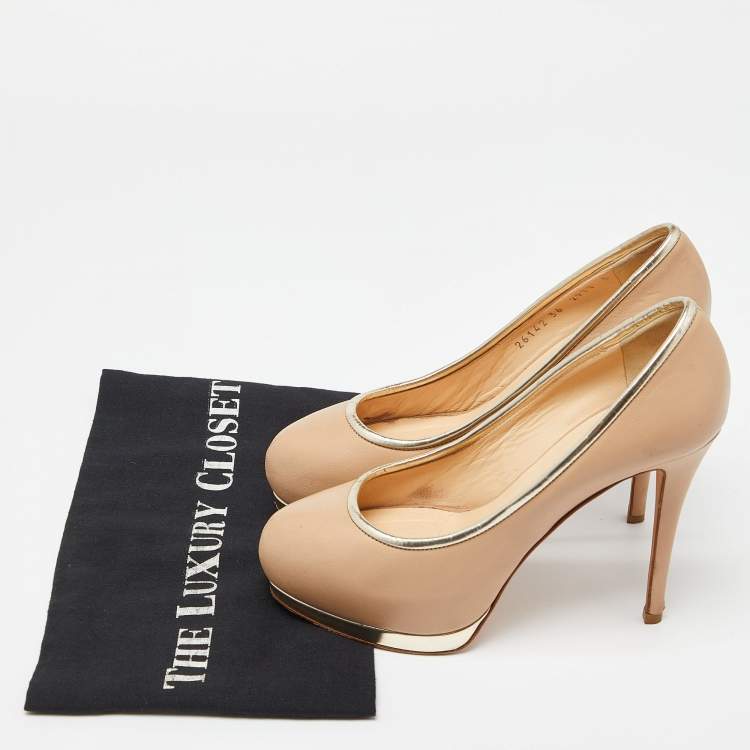 Pre Owned Giuseppe Zanotti Beige Leather Platform Round Toe Pumps Size 36