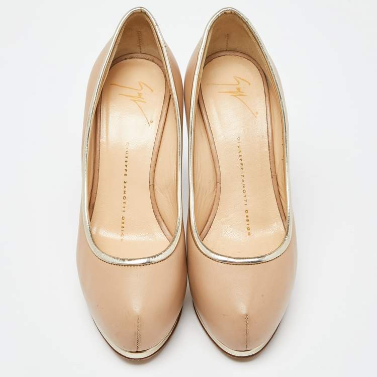 Pre Owned Giuseppe Zanotti Beige Leather Platform Round Toe Pumps Size 36