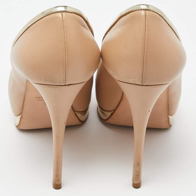 Pre Owned Giuseppe Zanotti Beige Leather Platform Round Toe Pumps Size 36