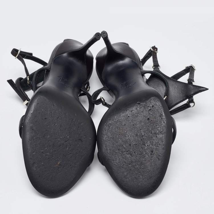 Pre Owned Giuseppe Zanotti Black Leather T-Strap Sandals Size 37