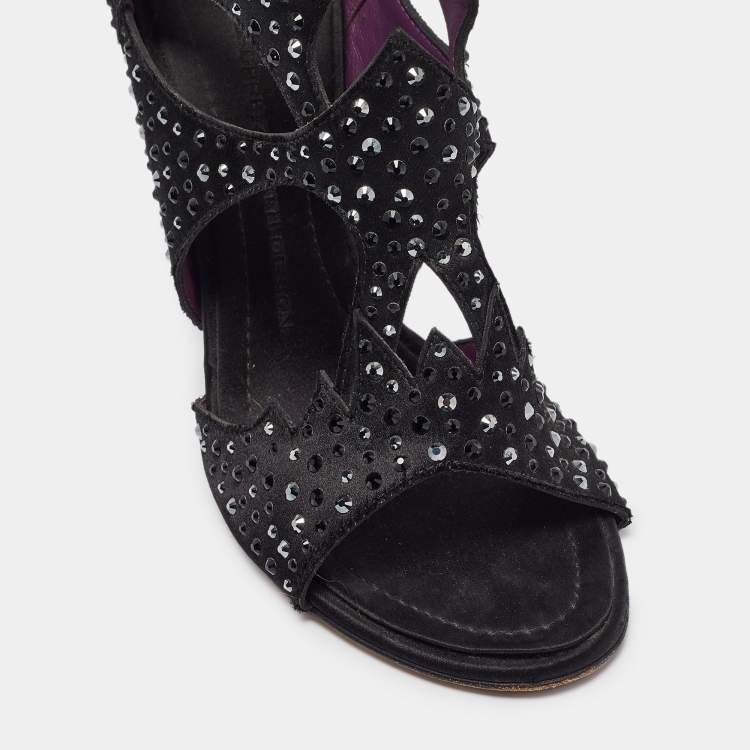مملوكة مسبقًا Giuseppe Zanotti Black Studded Satin Cut Out Sandals Size 39