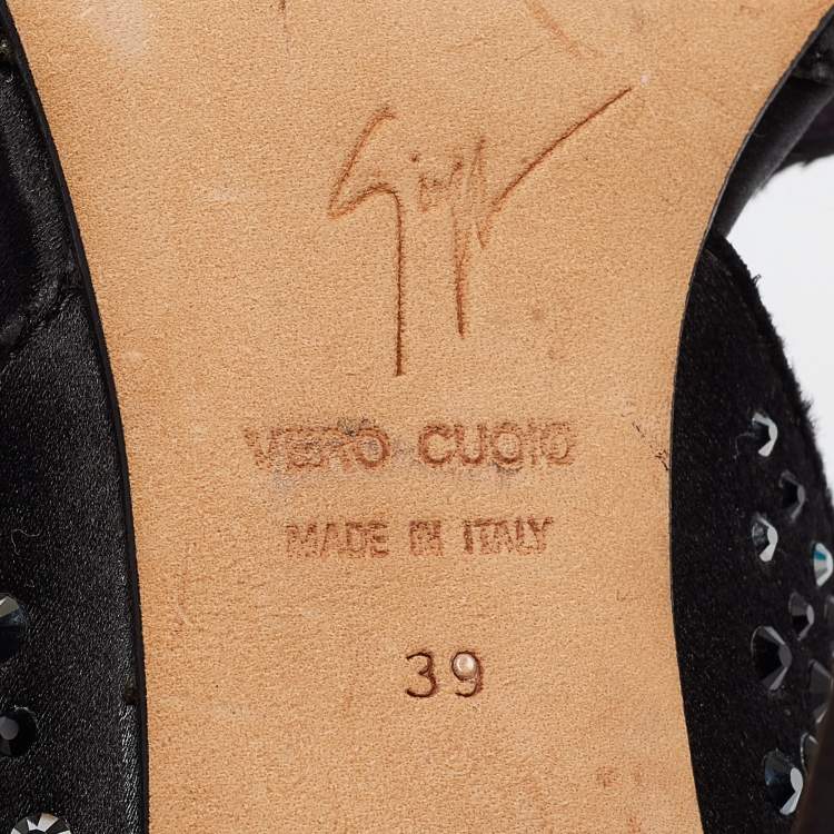 مملوكة مسبقًا Giuseppe Zanotti Black Studded Satin Cut Out Sandals Size 39
