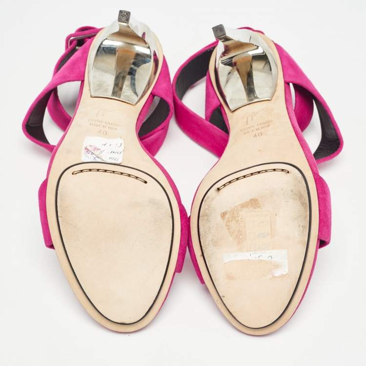 Pre Owned Giuseppe Zanotti Pink Suede Ankle Strap Sandals Size 40