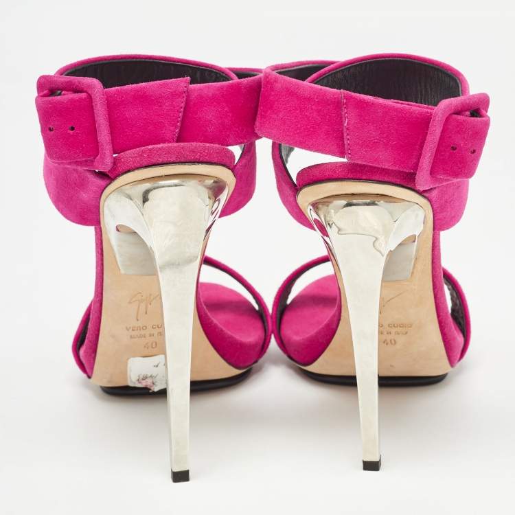 Pre Owned Giuseppe Zanotti Pink Suede Ankle Strap Sandals Size 40
