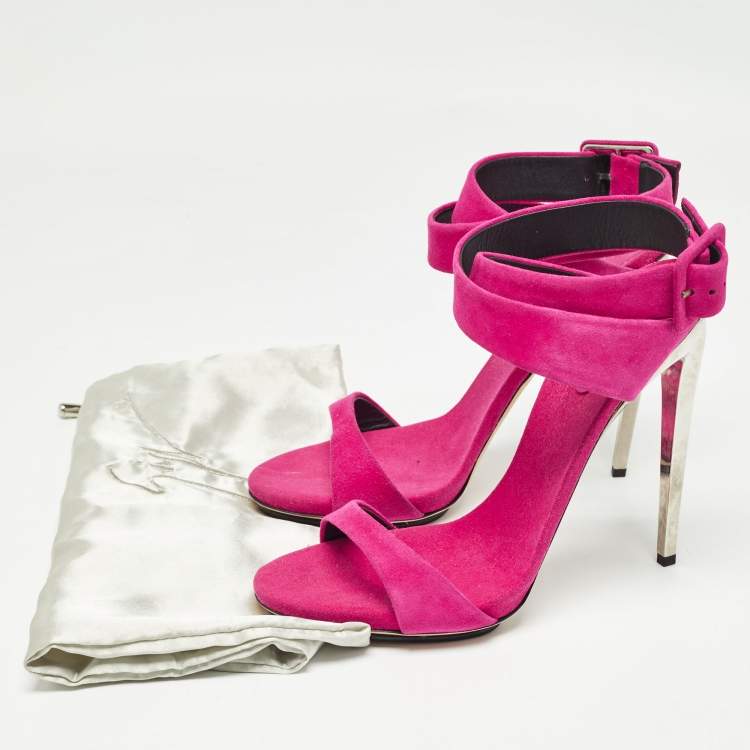 Pre Owned Giuseppe Zanotti Pink Suede Ankle Strap Sandals Size 40