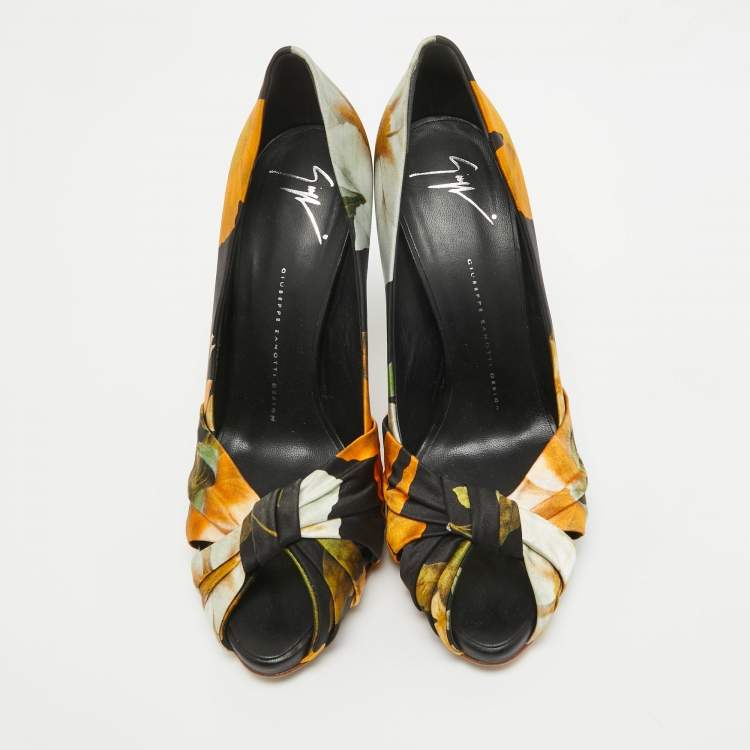 Pre Owned Giuseppe Zanotti Multicolor Satin Floral Silk Peep Toe Pumps Size 40