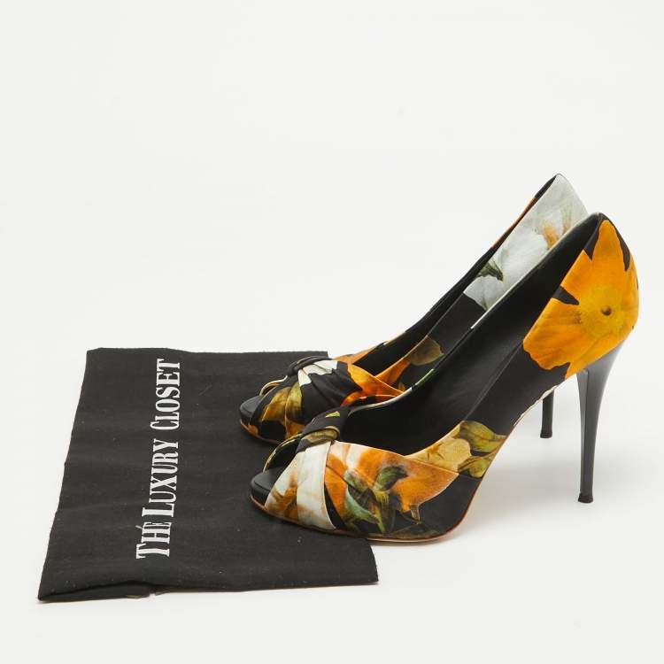 Pre Owned Giuseppe Zanotti Multicolor Satin Floral Silk Peep Toe Pumps Size 40