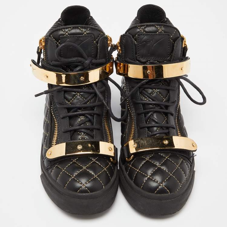 Pre Owned Giuseppe Zanotti Black Quilted Leather Coby High Top Sneakers Size 38.5