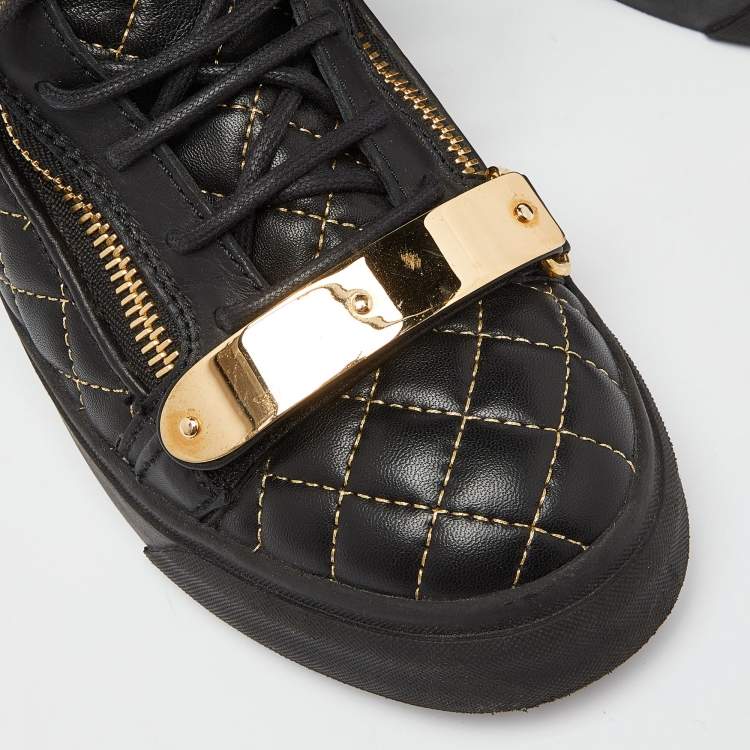 Pre Owned Giuseppe Zanotti Black Quilted Leather Coby High Top Sneakers Size 38.5