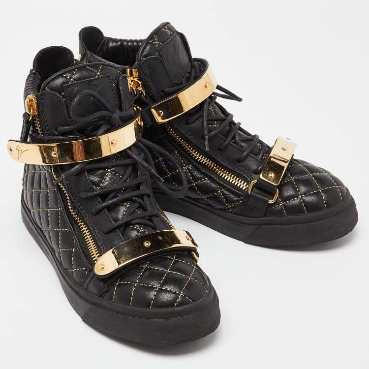 Pre Owned Giuseppe Zanotti Black Quilted Leather Coby High Top Sneakers Size 38.5