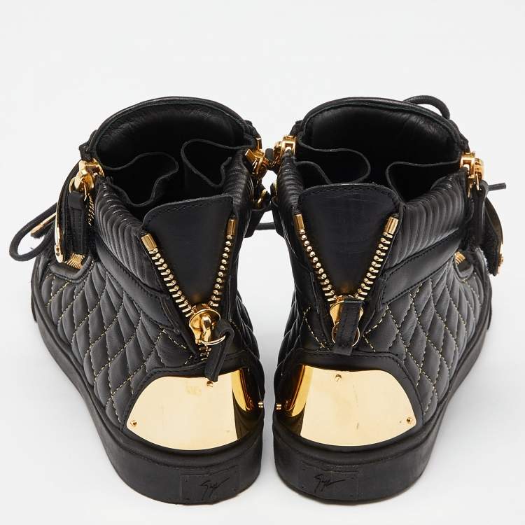 Pre Owned Giuseppe Zanotti Black Quilted Leather Coby High Top Sneakers Size 38.5