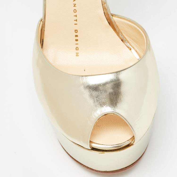 Pre Owned Giuseppe Zanotti Gold Leather Platform Ankle Strap Sandals Size 36
