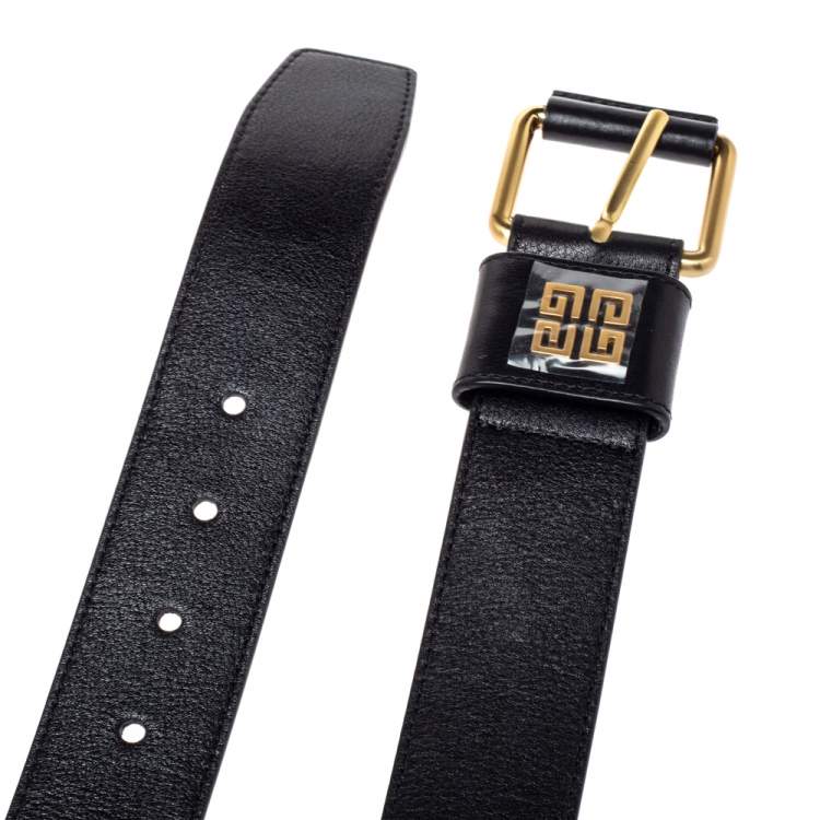 Pre Owned Givenchy Black Leather Buckle Belt 82CM