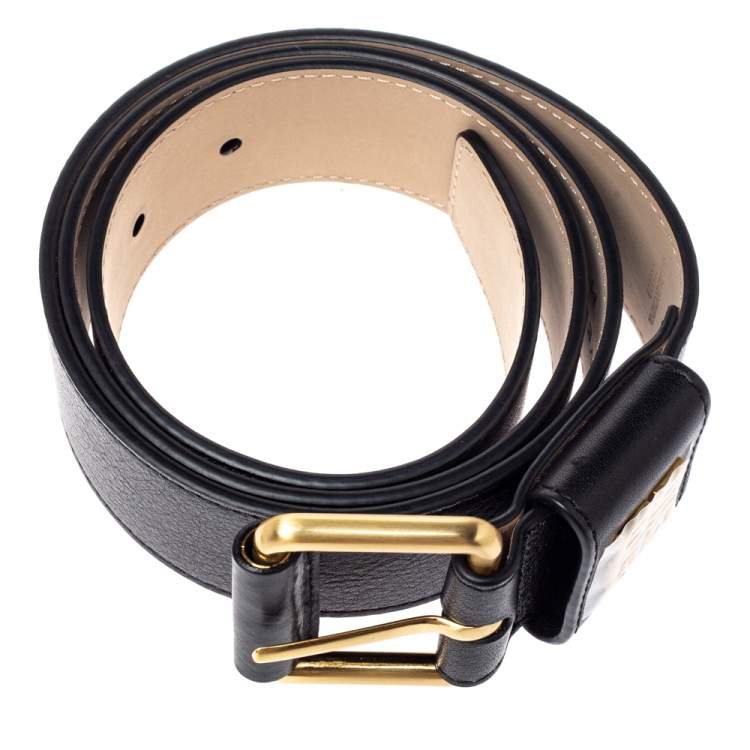 Pre Owned Givenchy Black Leather Buckle Belt 82CM