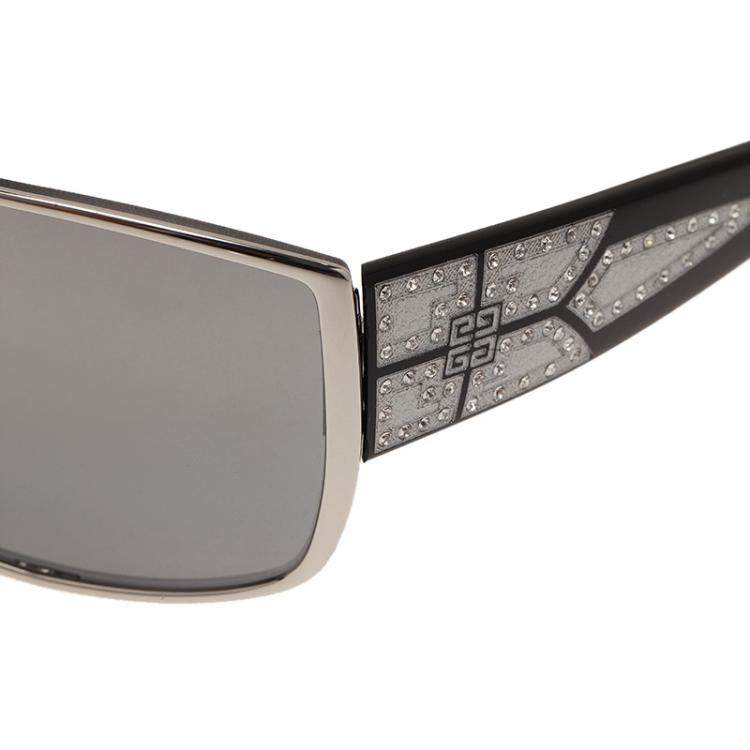 Pre Owned Givenchy Silver/Black Limited Edition SGV 419S Shield Sunglasses
