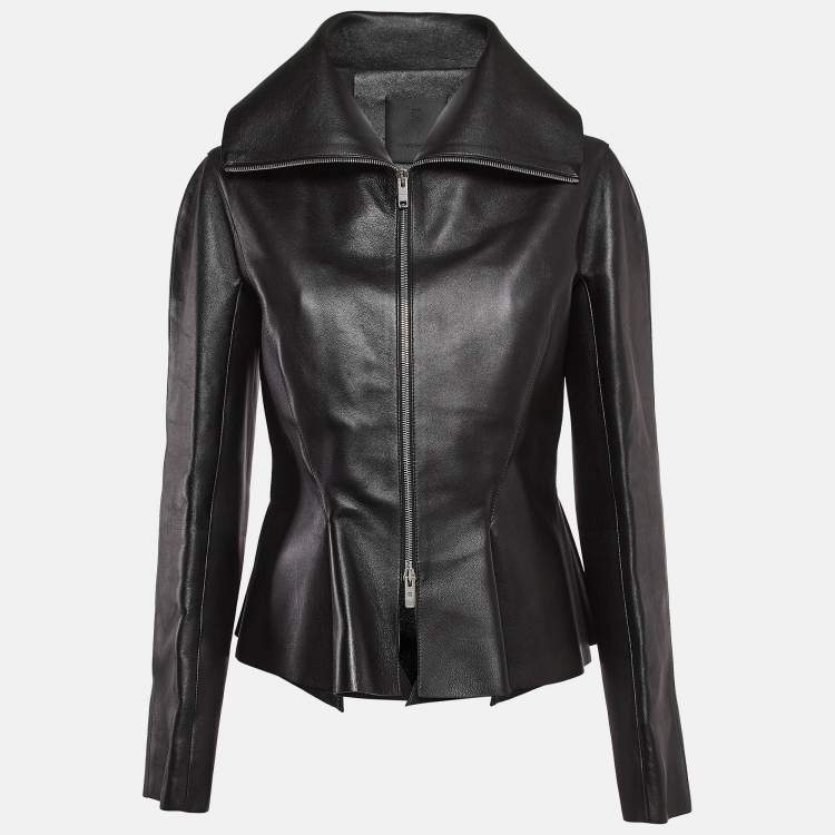 Pre Owned Givenchy Black Leather Peplum Zip Up Leather Jacket M
