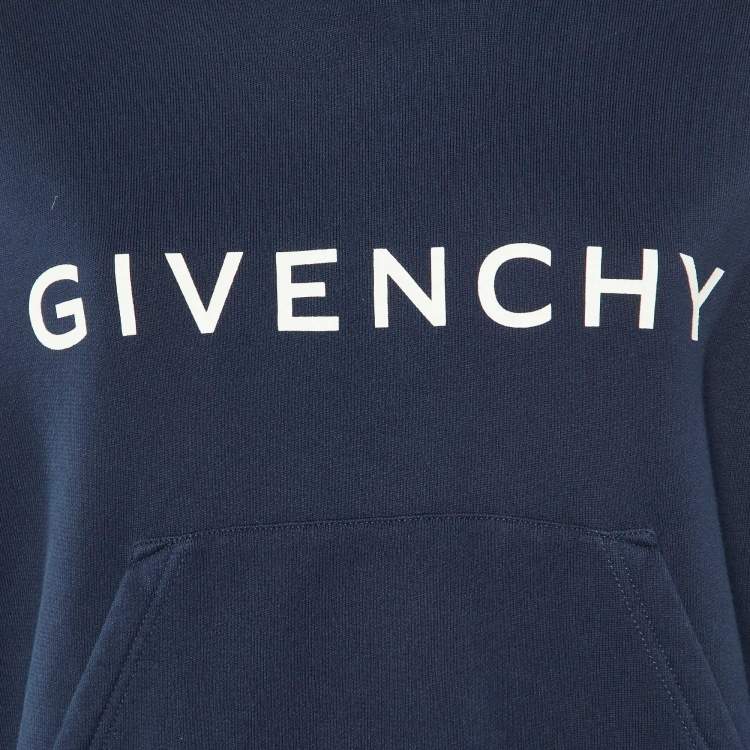 Pre Owned Givenchy Navy Blue Logo Print Cotton Hoodie & Trousers Set S