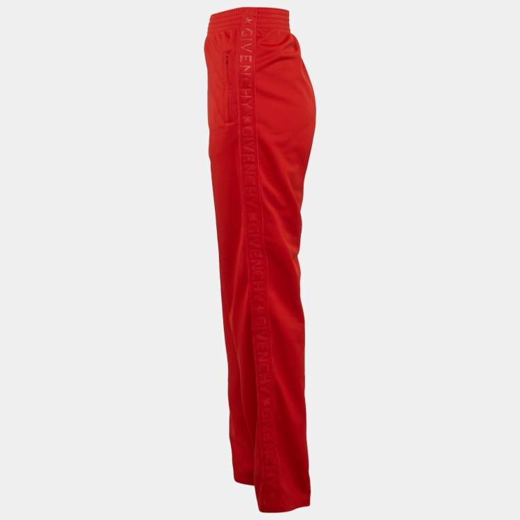 Pre Owned Givenchy Red Logo Print Jersey Trackpants M