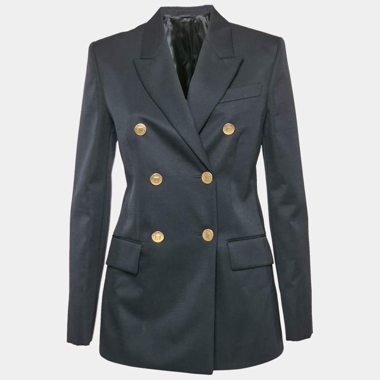 Pre Owned Givenchy Navy Blue Wool Gabardine Double Breasted Blazer M