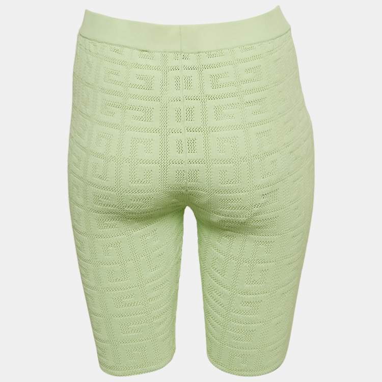 مملوكة مسبقًا Givenchy Green Stretch Mesh Logo Biker Shorts M