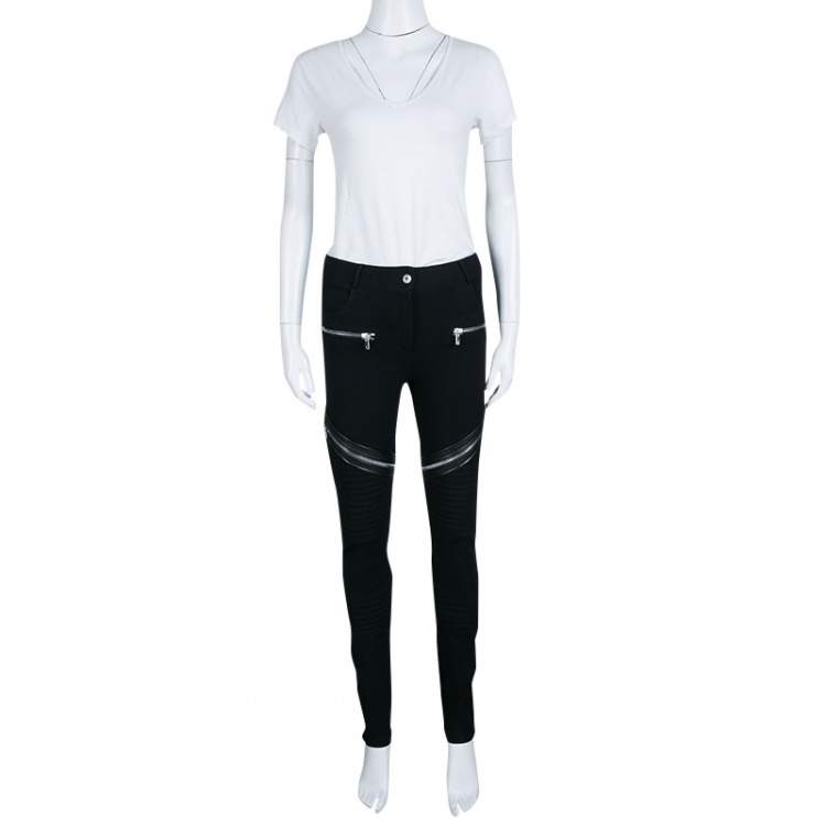 Pre Owned Givenchy Black Knit Zip Detail Moto Jeggings S