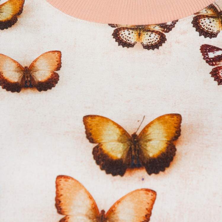 Pre Owned Givenchy Peach Butterfly Print Cotton Crew Neck Jumper M