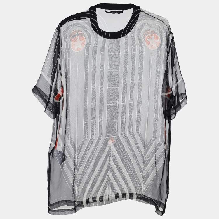 Pre Owned Givenchy Black Stripe Print Silk Sheer Blouse L