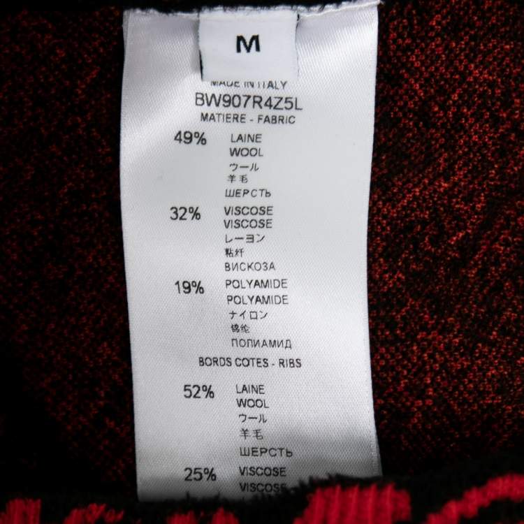 Pre Owned Givenchy Red and Black Knit Crewneck Pullover Sweater M