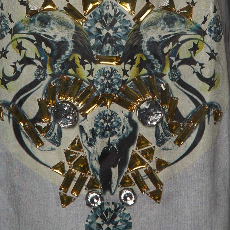 Pre Owned Givenchy White Printed Embellished Tank Mini Dress & Black Overlay T-Shirt L