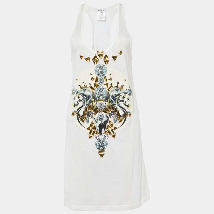 Givenchy White Printed Embellished Tank Mini Dress Black Overlay T Shirt L Givenchy TLC