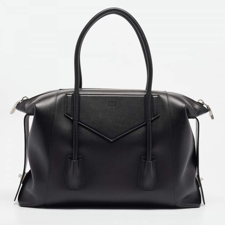 Pre Owned Givenchy Black Leather Medium Antigona Lock Soft Tote