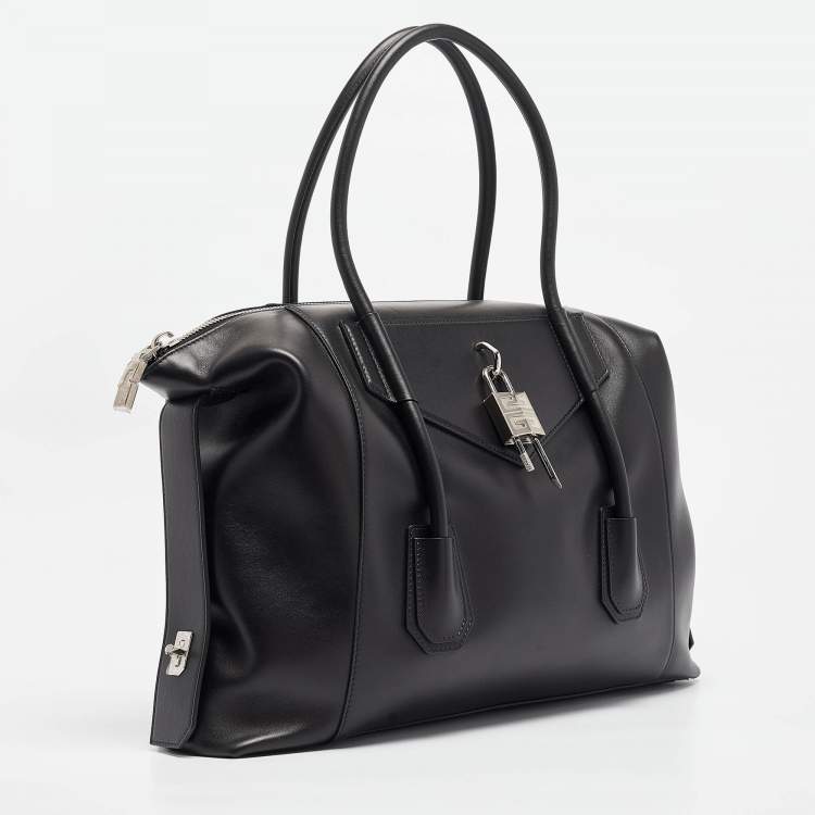 Pre Owned Givenchy Black Leather Medium Antigona Lock Soft Tote