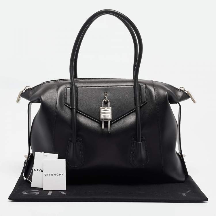 Pre Owned Givenchy Black Leather Medium Antigona Lock Soft Tote