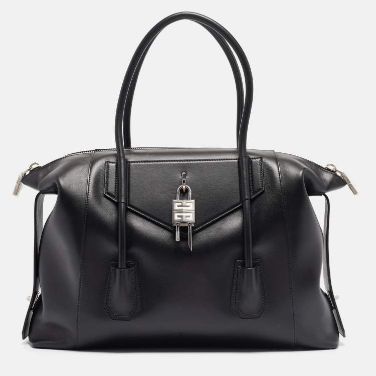 Pre Owned Givenchy Black Leather Medium Antigona Lock Soft Tote