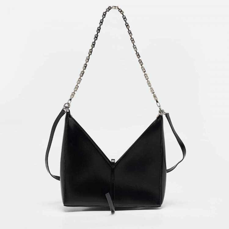 Pre Owned Givenchy Black Glossy Leather Cut Out Chain Bag