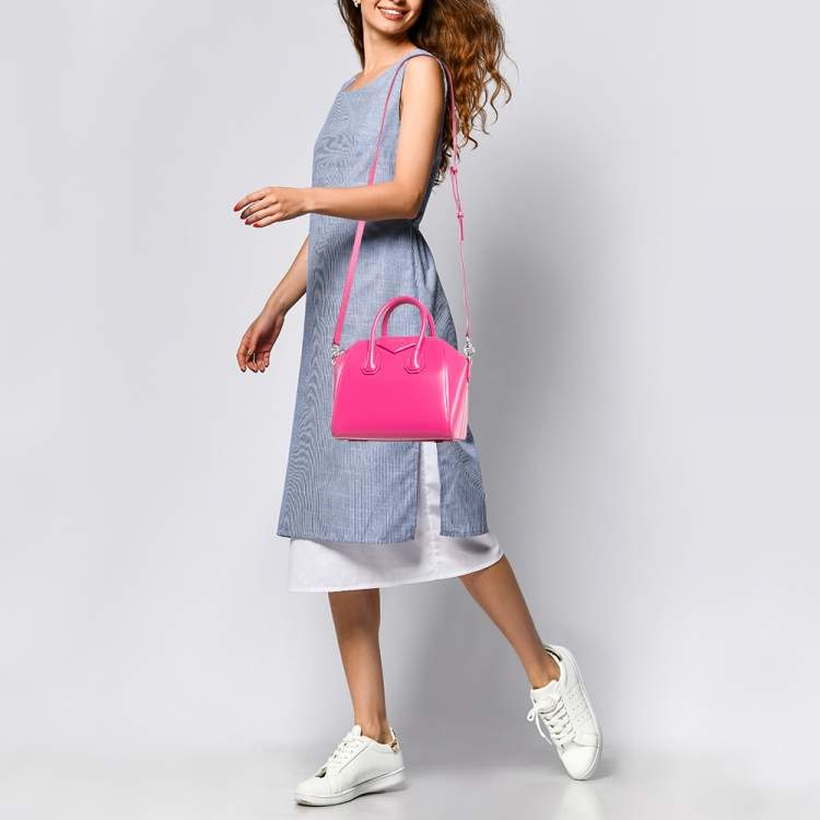 Pre Owned Givenchy Neon Pink Leather Mini Antigona Satchel