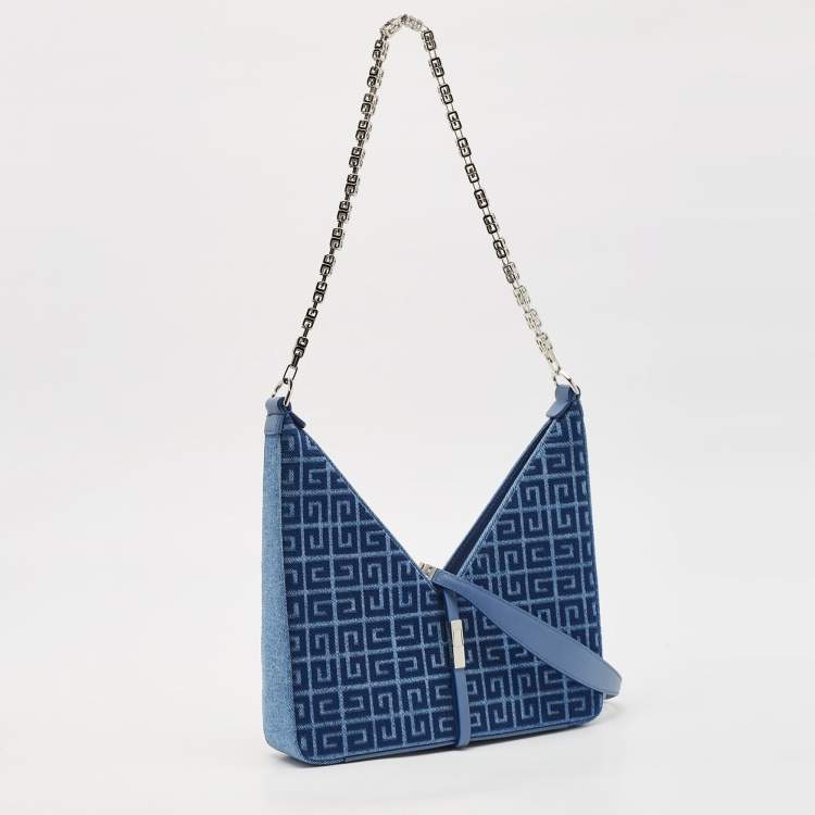 Pre Owned Givenchy Blue Monogram Denim and Leather Cut Out Chain Bag