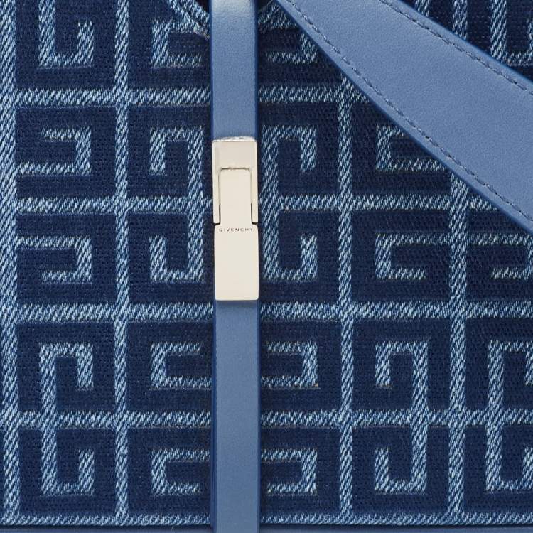 Pre Owned Givenchy Blue Monogram Denim and Leather Cut Out Chain Bag