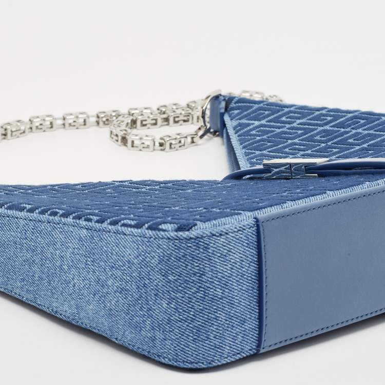 Pre Owned Givenchy Blue Monogram Denim and Leather Cut Out Chain Bag