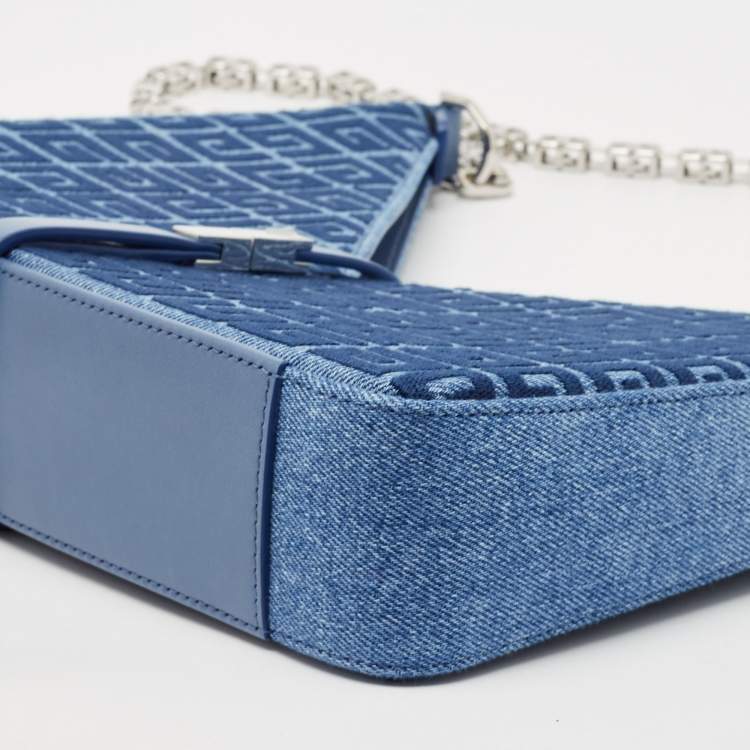 Pre Owned Givenchy Blue Monogram Denim and Leather Cut Out Chain Bag