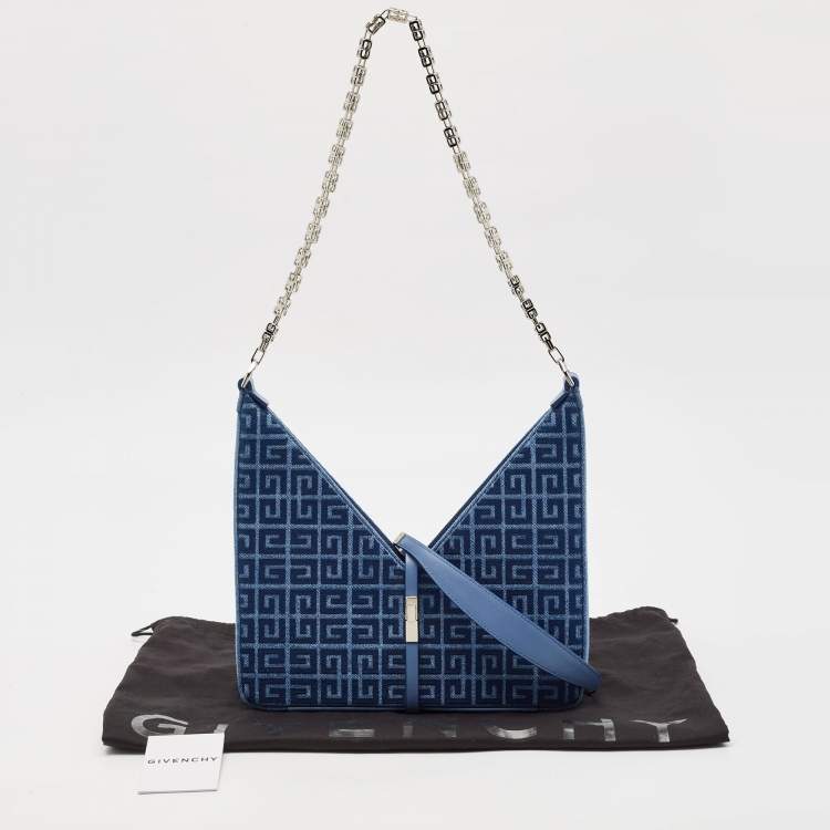 Pre Owned Givenchy Blue Monogram Denim and Leather Cut Out Chain Bag