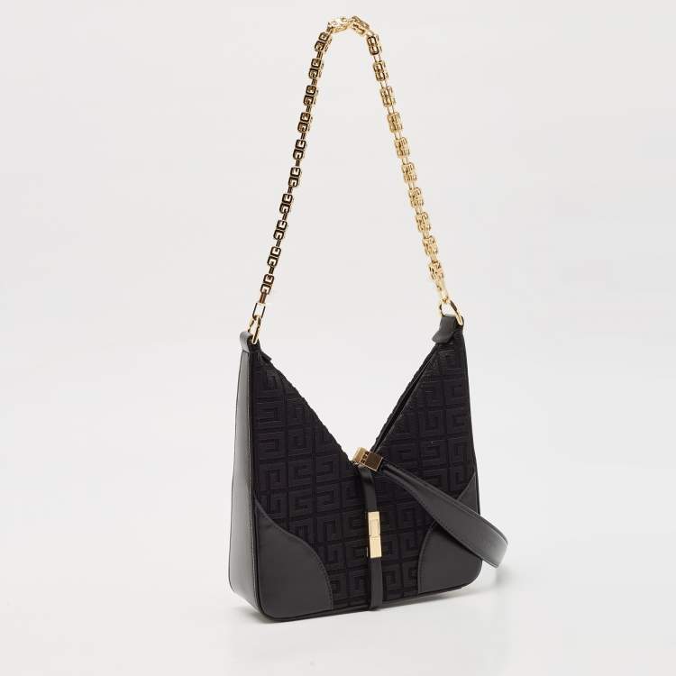 Pre Owned Givenchy Black Denim and Leather Small Cut Out Chain Bag 