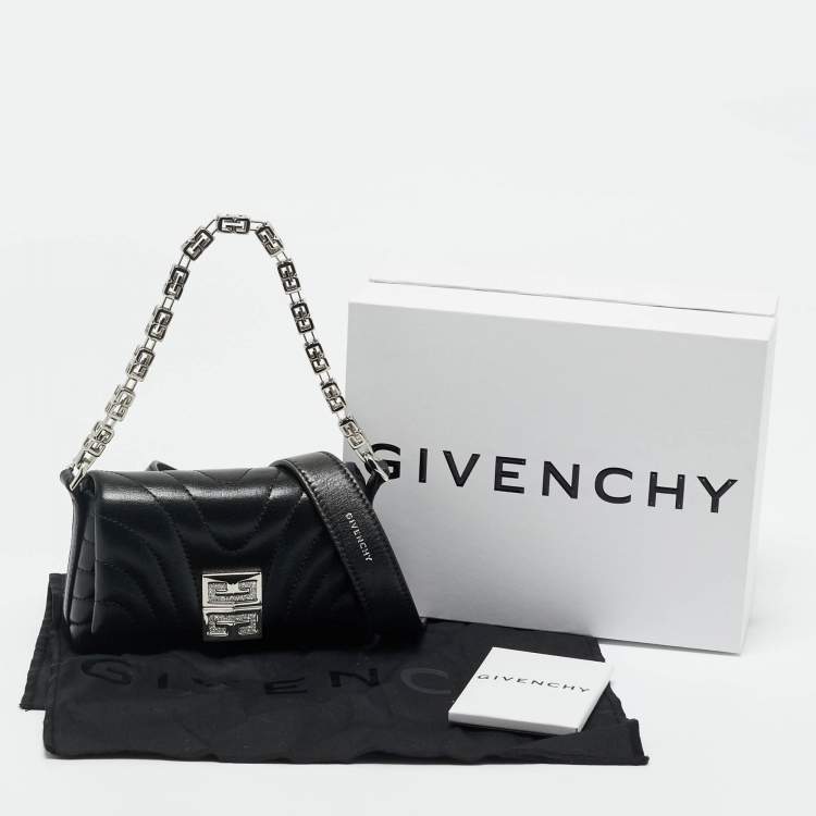 Pre Owned Givenchy Black Quilted Leather Micro 4G Crystal Crossbody Bag